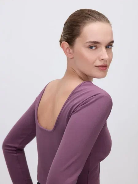 Reserved Топ із рукавом темно-фіолетовий фіолетовий