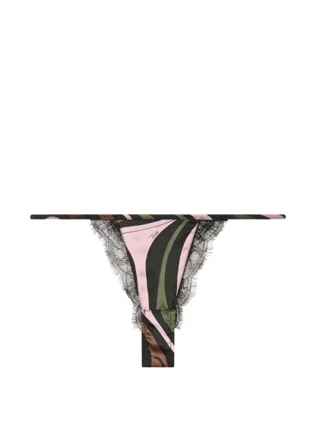 Chiloți tanga Pucci din satin cu imagine negru