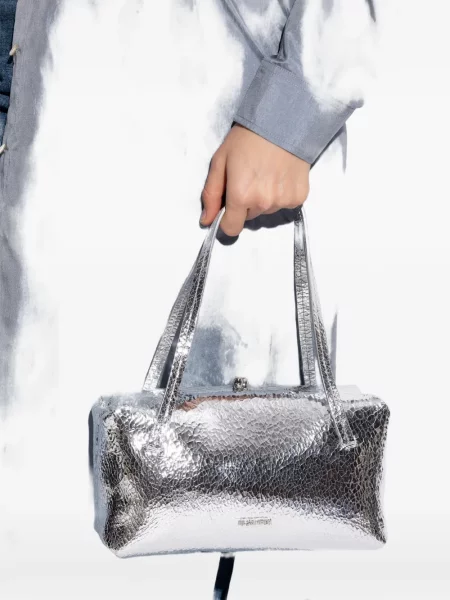 Кожена кожена чанта Jil Sander сребристо