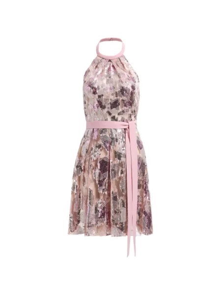 Rochie mini Elie Saab cu paiete cu gât halter roz