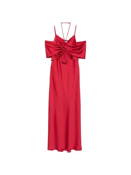 Rochie maxi Le Rjtange cu model floral cu aplicații drapată roșu