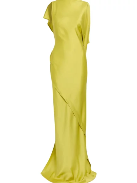 Rochie maxi Victoria Beckham cu volane asimetrică galben
