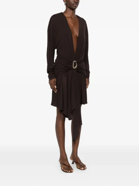 Sukienka mini Christopher Esber drapowana z kamieniami garniturowa brązowa