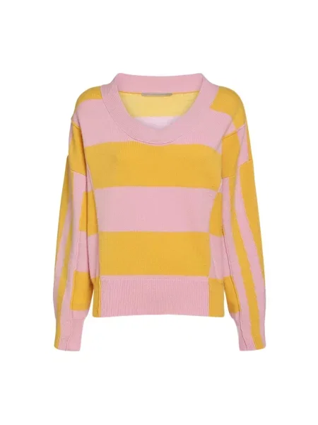 Sweter Stella Mccartney wełniany w paski z paskiem różowy