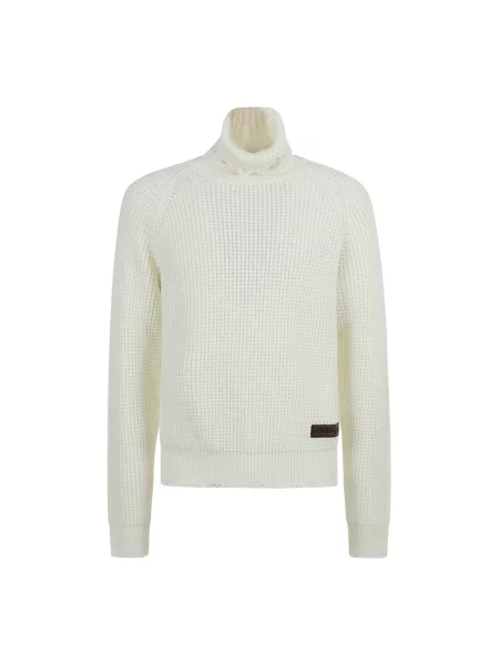 Golf Dsquared2 wełniany z grubej dzianiny beżowy