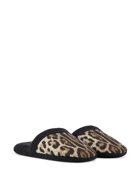 Raštuotos kilpinis kambarinės šlepetės Dolce & Gabbana leopardinės juoda