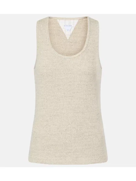 Dzianinowy top Bottega Veneta prążkowany beżowy