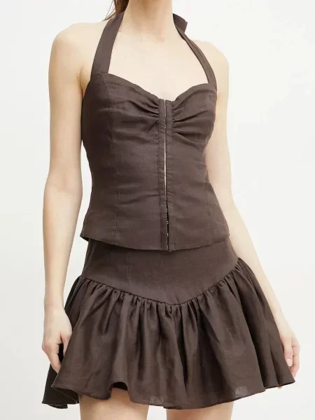 Bardot fustă din in AMORETTE mini evazati maro