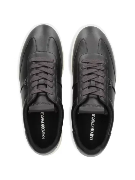 Кожени маратонки Emporio Armani с автограф черно