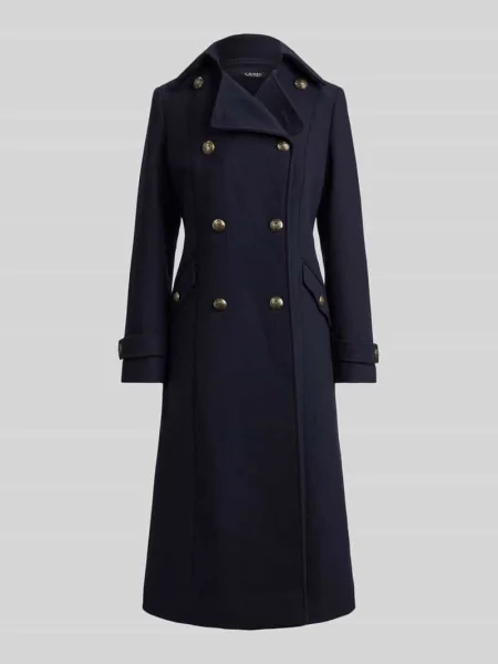 Płaszcz wełniany z ozdobne w kolorze złotym Lauren Ralph Lauren granatowy