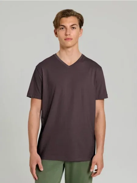 Sinsay Koszulka z dekoltem w serek brązowy