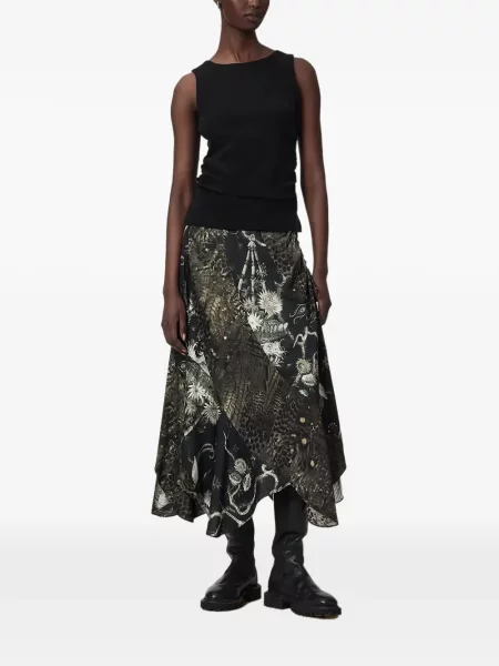 Fustă midi Allsaints cu imagine negru