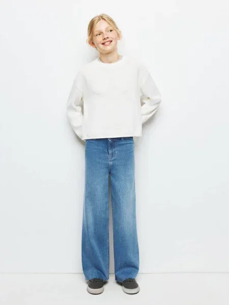 Proste jeansy seamless średni Dzieci 8 MANGO KIDS niebieski