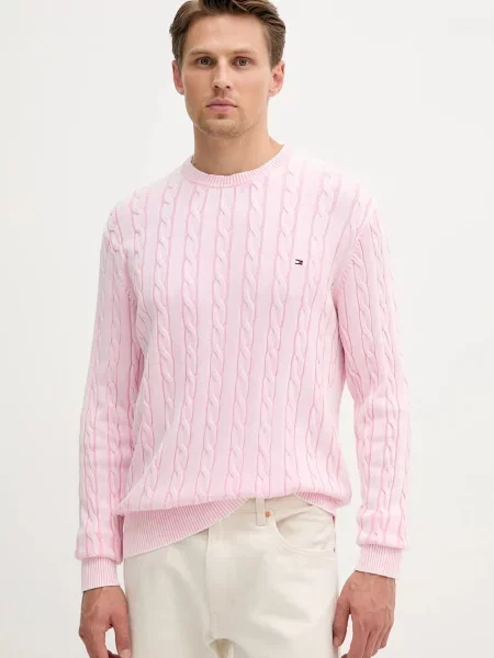 Bombažen pulover Tommy Hilfiger roza