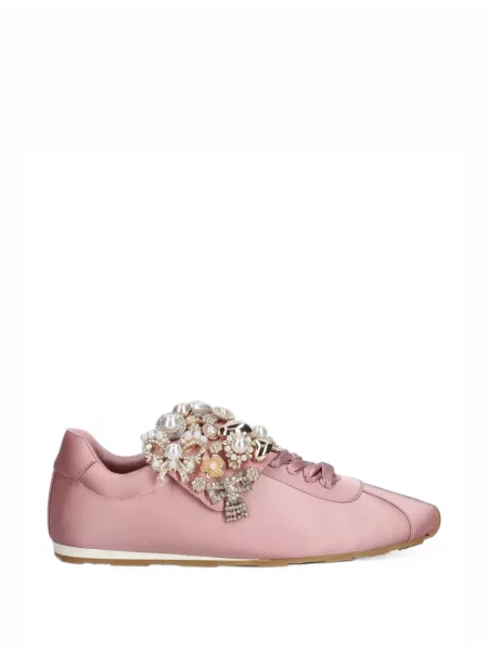 Sneakerși Jeffrey Campbell cu perle din satin roz