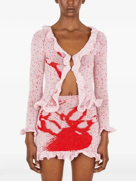 Cardigan Louise Lyngh Bjerregaard cu volane roz