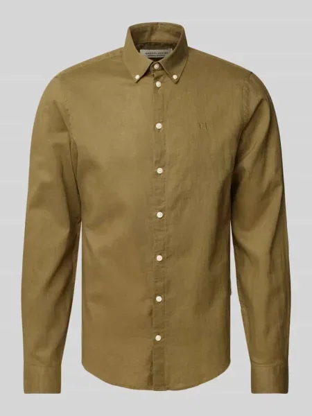 Koszula o kroju slim fit casualowa z mieszanka lnu i bawełny model Anton' Casual Friday oliwkowa