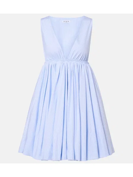 Rochie Alaïa cu dungi din poplin albastru