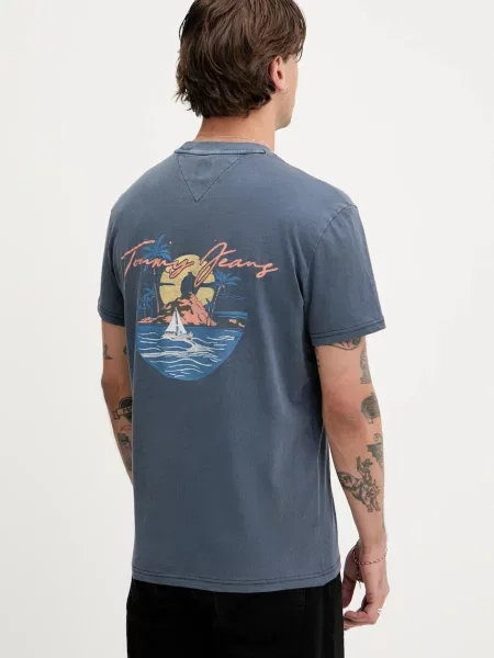 Тениска Tommy Jeans с принт синьо