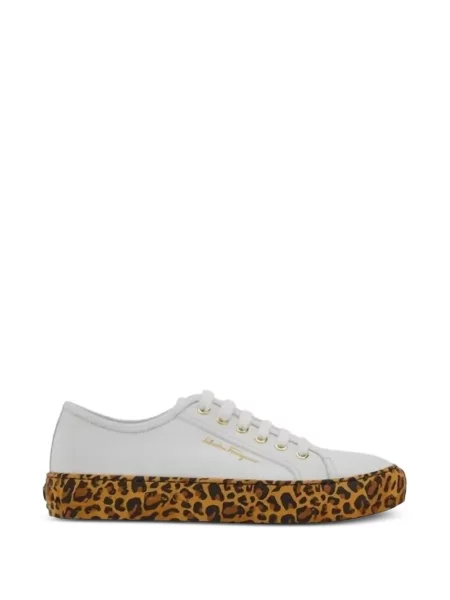 Sneakerși Ferragamo cu imagine cu model leopard alb