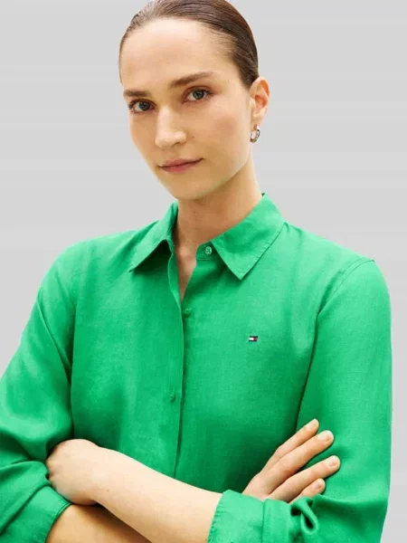 Bluzka z długim rękawem z czystego lnu o kroju relaxed fit Tommy Hilfiger zielona