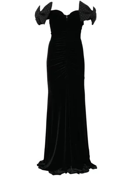 Rochie maxi Nissa cu funde de catifea de costum negru