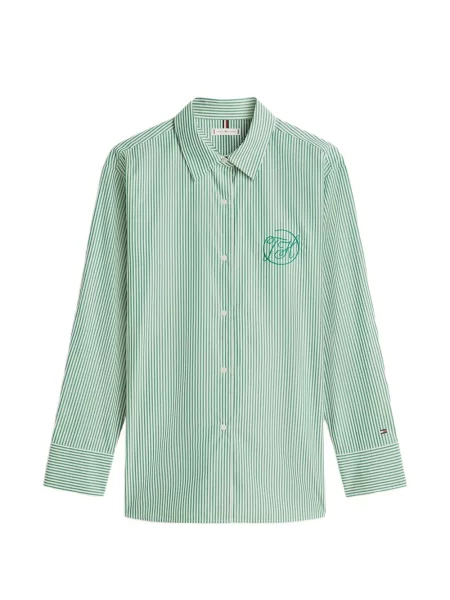 Cămașă Tommy Hilfiger cu broderie cu dungi verde