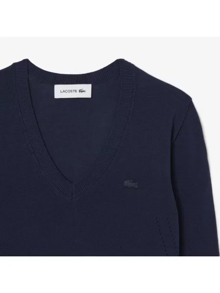 Lacoste Sweter Bezszwowy Z Dekoltem W Szpic granatowy