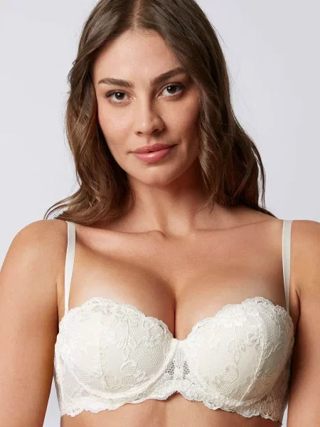 Кружевной бюстгальтер балконет с пуш-ап чорний