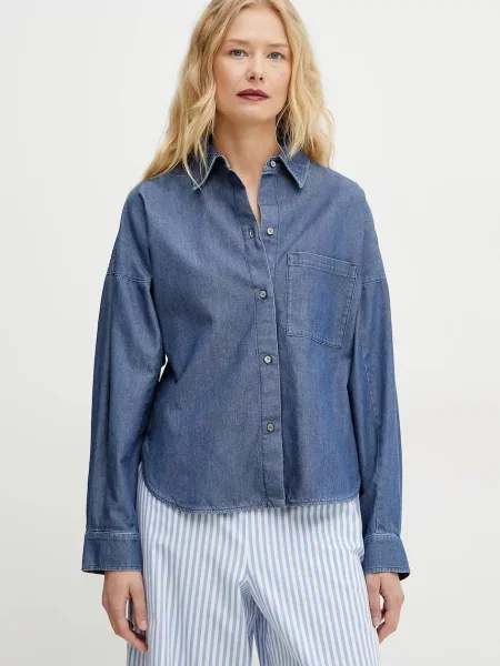 Košile Weekend Max Mara tmavomodrá relaxed s klasickým límcem