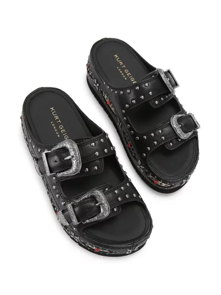 Kurt Geiger De piele șlapi Western Buckle negru