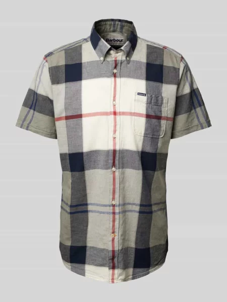 Koszula z krótkim rękawem Barbour w kratę oliwkowa