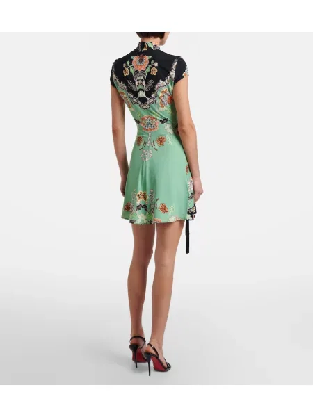 Rochie Roberto Cavalli cu model floral din jerseu verde