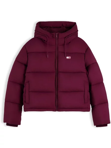 Geacă de blugi Tommy Hilfiger cu glugă roșu