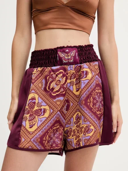 Adidas pantaloni scurți x Farm Rio cu imprimeu high waist bordo