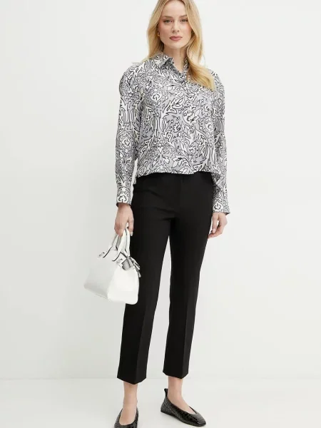 Weekend Max Mara koszula jedwabna regular z kołnierzykiem klasycznym niebieski
