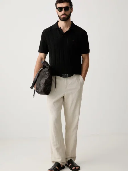 Tommy Hilfiger pletena polo majica z lyocellom črna