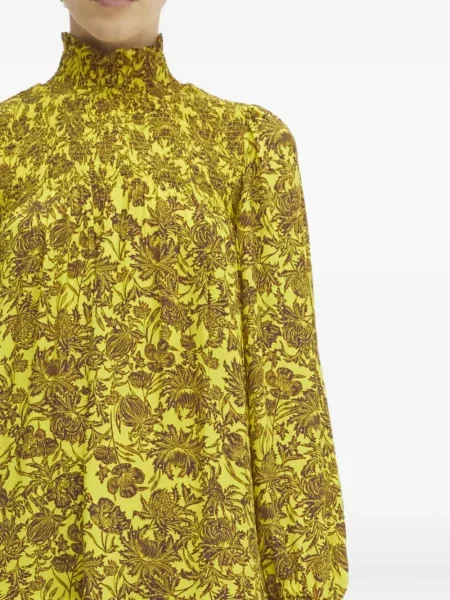 Rochie midi Rodebjer cu model floral cu imagine până la genunchi galben