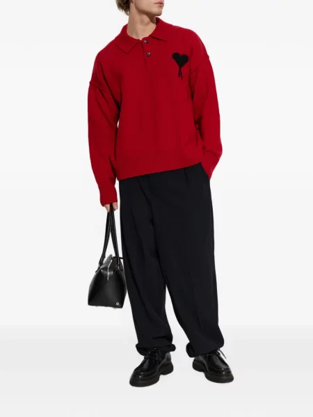 Lung tricou polo Ami Paris roșu