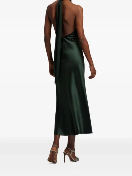 Сатенена костюм миди рокля Ralph Lauren Collection до коляното зелено