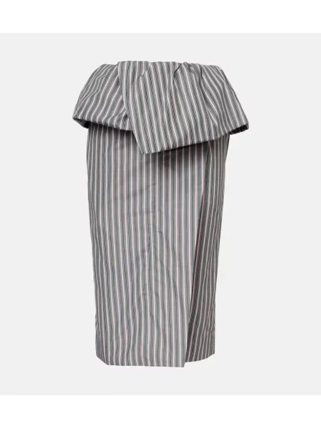 Fustă midi Dries Van Noten cu dungi până la genunchi din poplin alb