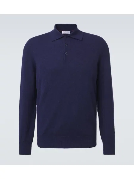 Tricou polo Brunello Cucinelli din cașmir albastru