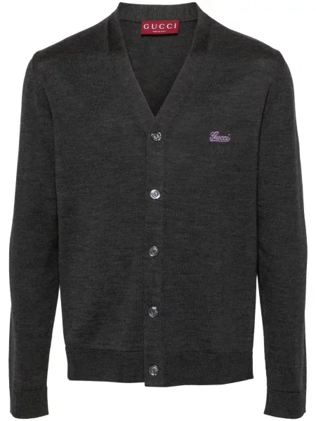 Cardigan Gucci cu broderie de lână gri