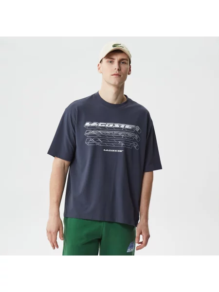 Lacoste Koszulka Z Luźnego Materiału Piqué Z Bawełny Organicznej granatowa