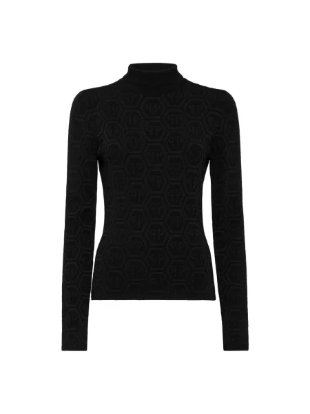Dzianinowy sweter z golfem Philipp Plein do golfa czarny