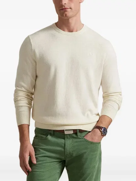 Tricou Polo Ralph Lauren cu decolteu rotund de mătase cu dungi alb