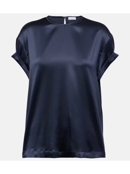 Tricou Brunello Cucinelli de mătase albastru