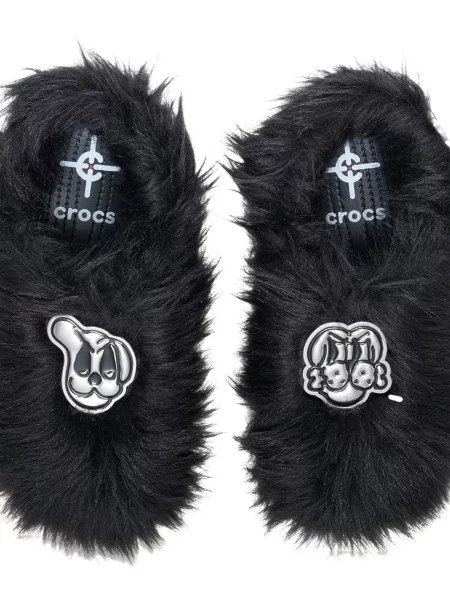 Saboți Crocs cu blană negru