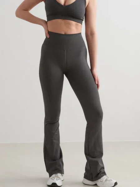 Legginsy bezszwowe rozszerzane wysoki stan wydłużone Shape grafitowe szare