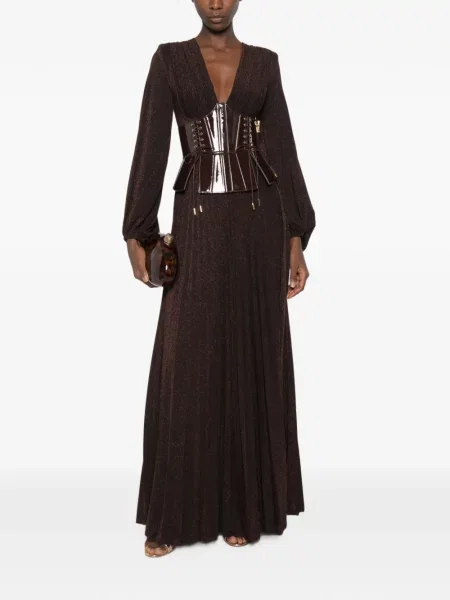 Rochie maxi Elisabetta Franchi cu decolteu în V maro